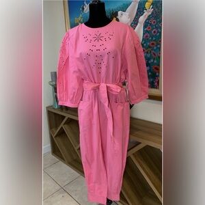 HAPPY X NATURE Pink Eyelet Jumpsuit with Belt